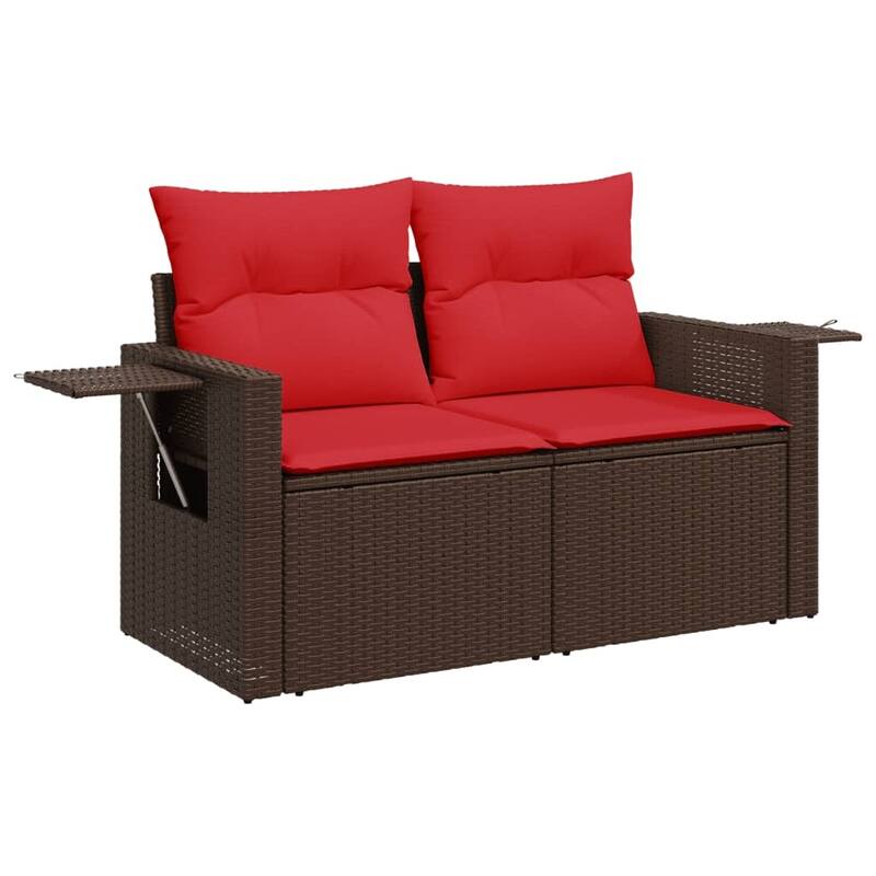 vidaXL Patio Sofa with Cushions 2-Seater Gray Poly Rattan - 48.8" x 24.4" x 27.2"