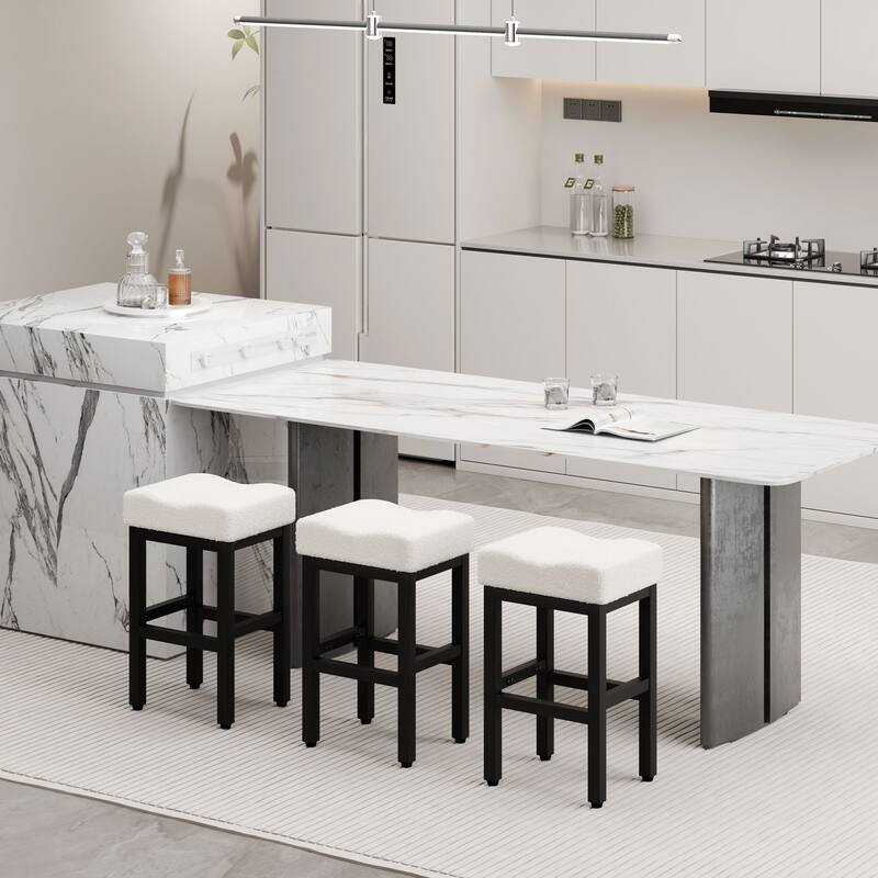 XINMICS Bar Stools, 27 Inches Modern Counter Height Bar Stools, Metal Legs Backless Upholstered Saddle Stool Chair