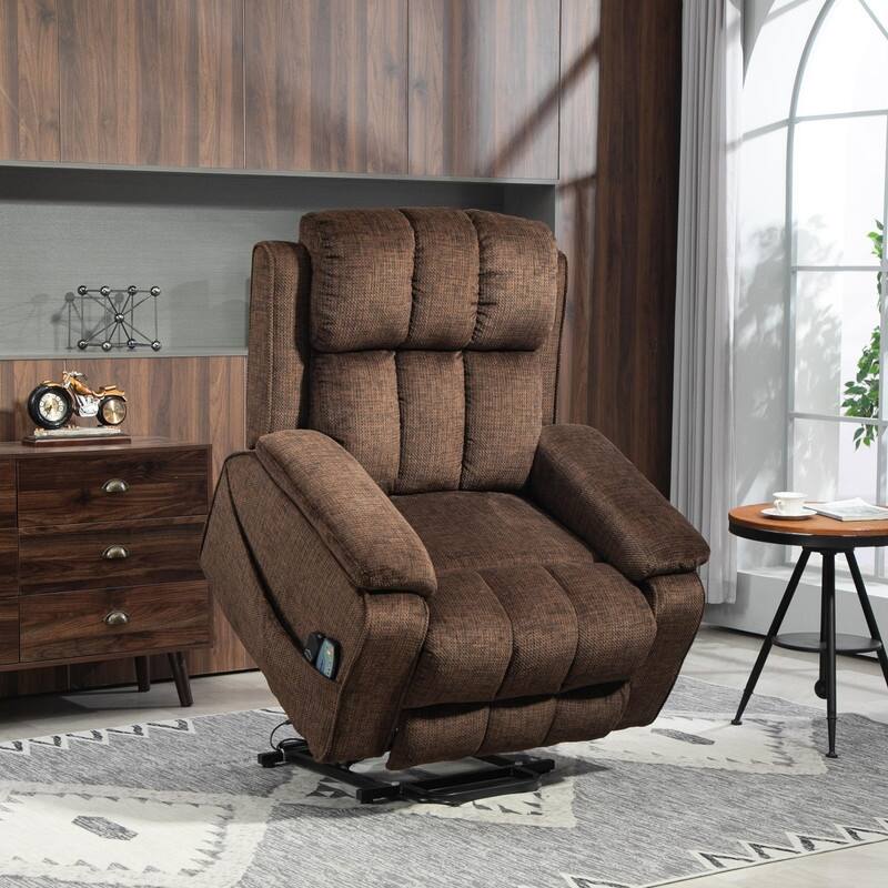 Power Lift Recliner with Extended Footrest,Overstuffed Chenille Dual Motor Recliners with Heat/Message,USB Type C Charging