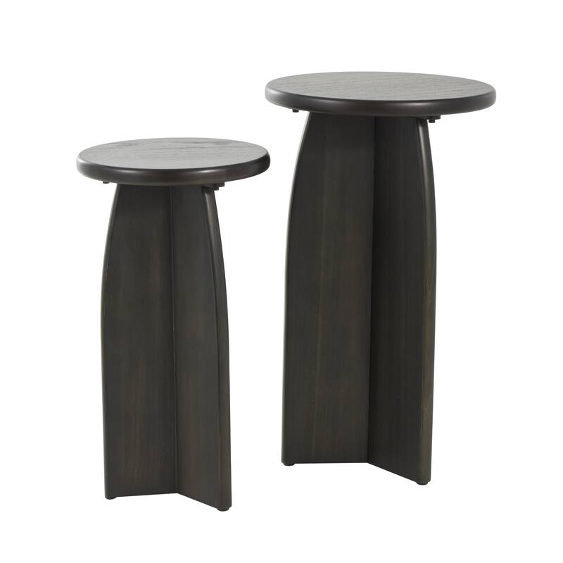 Wood Pedestal Accent Table - Set of 2 Black or Brown - Roche River Decor