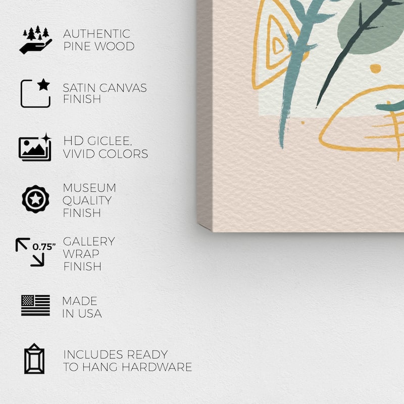 Wynwood Studio Canvas Floral and Botanical Vegetation Green and Pastel Orange Bohemian & Eclectic Wall Art Canvas Print