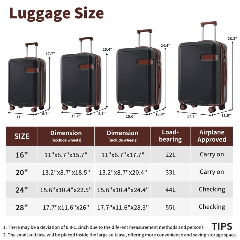 4 Piece ABS Expanable Spinner Wheels Lightweight Luggage Set w/TSA Lock and Compression Packing Cubes