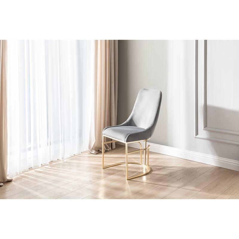 Emrald Velvet Chair Set of 2 -Gold Legs (Black, Grey, Beige) - Grey