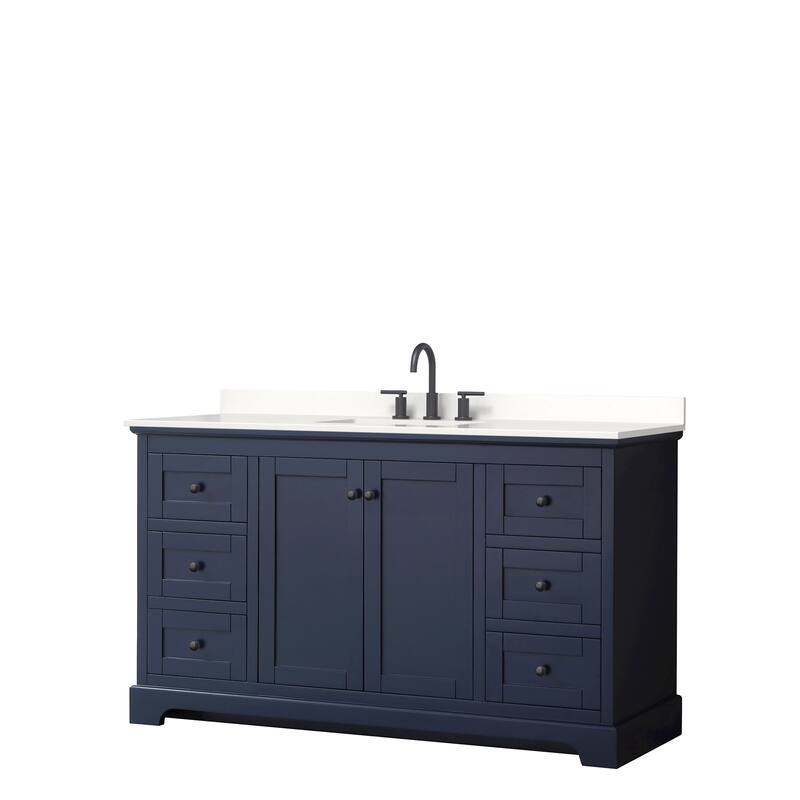Avery 60-inch Single Vanity, Quartz Top - Dark Blue, Black Trim, White Quartz Top