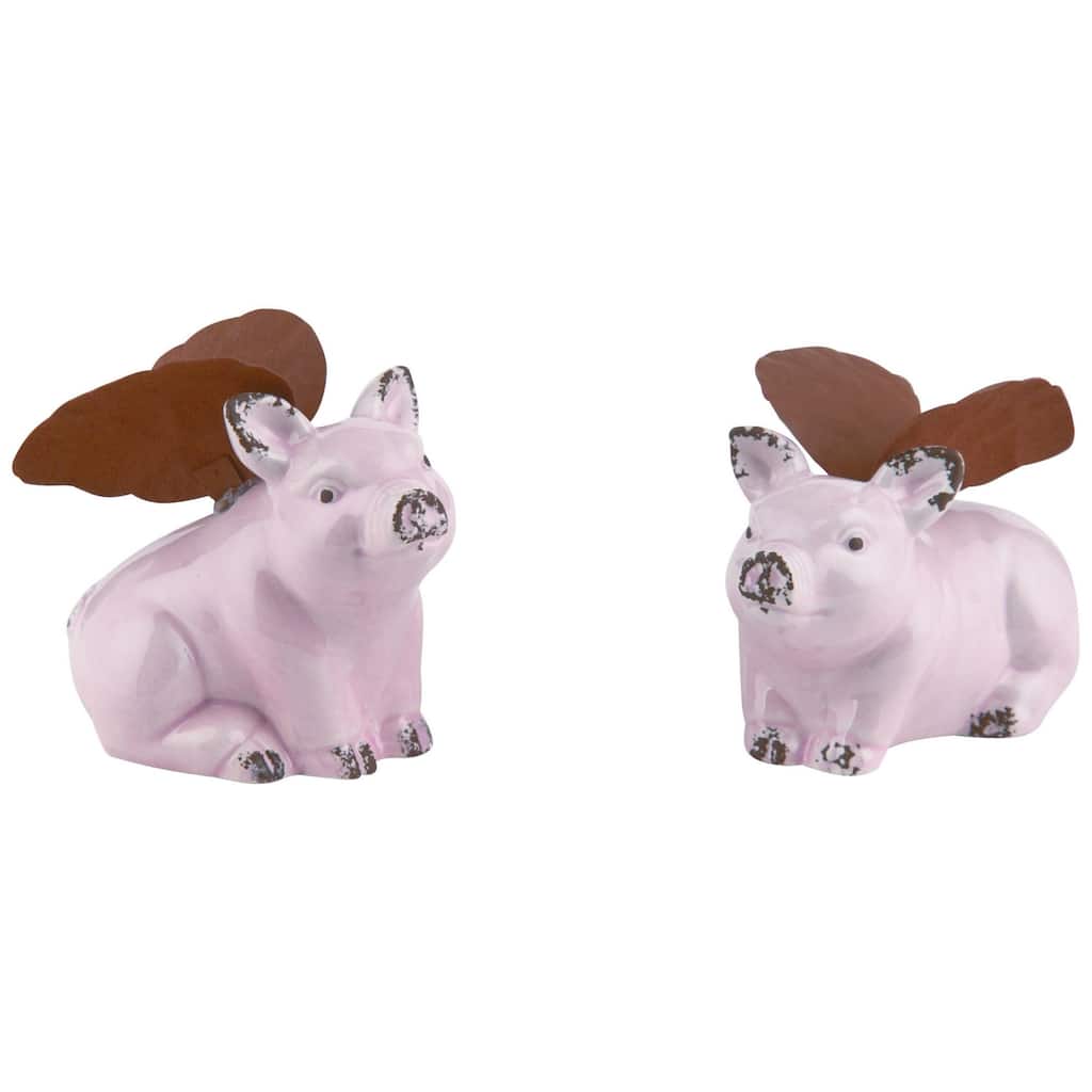 Transpac Small Ceramic Pink Flying Piggies w/Wings Set of 2 Home Decorations 2.75in H Spring Home Decorations