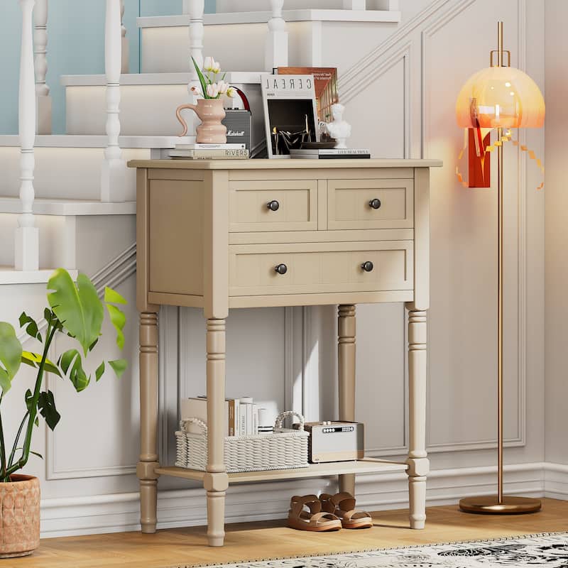 23.7" Narrow Entryway Table with 3 Drawers and Open Bottom Shelf, Slim Console Table for Living Room, Foyer, Hallway, Entryway - Beige