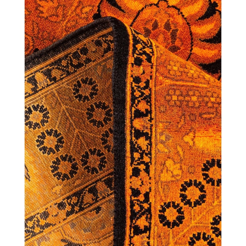Overton Hand Knotted Wool Vintage Inspired Modern Contemporary Overdyed Orange Runner Rug - 3' 2" x 13' 2"