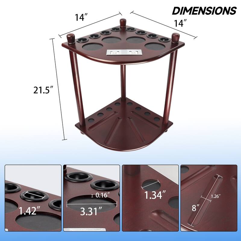 GSE™ 8-Pool Cue Wooden Corner-Style Billiard Pool Cue Rack. Floor Stand Pool Cue Stick Holder