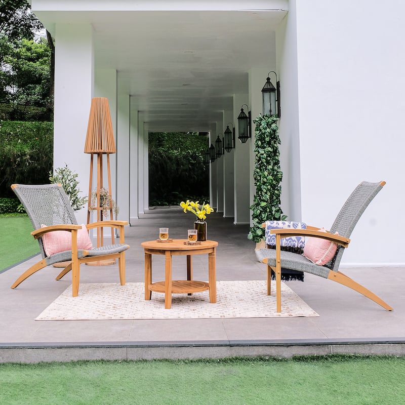 Cambridge Casual Dunham 3-piece Teak Wood Patio Conversation Set - Natural Teak/Gray Woven Polyrope 