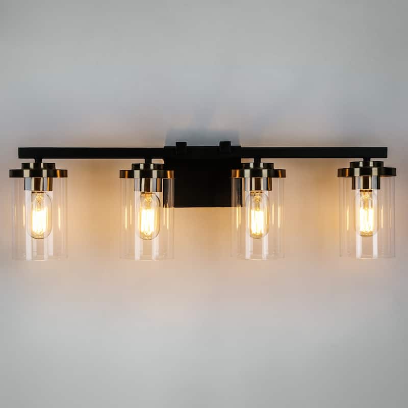 Modern 2/3/4-Light Black Gold Bathroom Vanity Lights with Cylinder Glass
