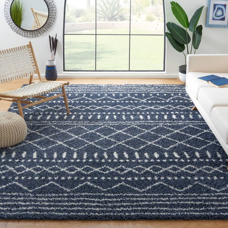 SAFAVIEH Arizona Lotta Shag Moroccan Boho 1.6-inch Rug - 11' x 15' - Slate Blue/Ivory