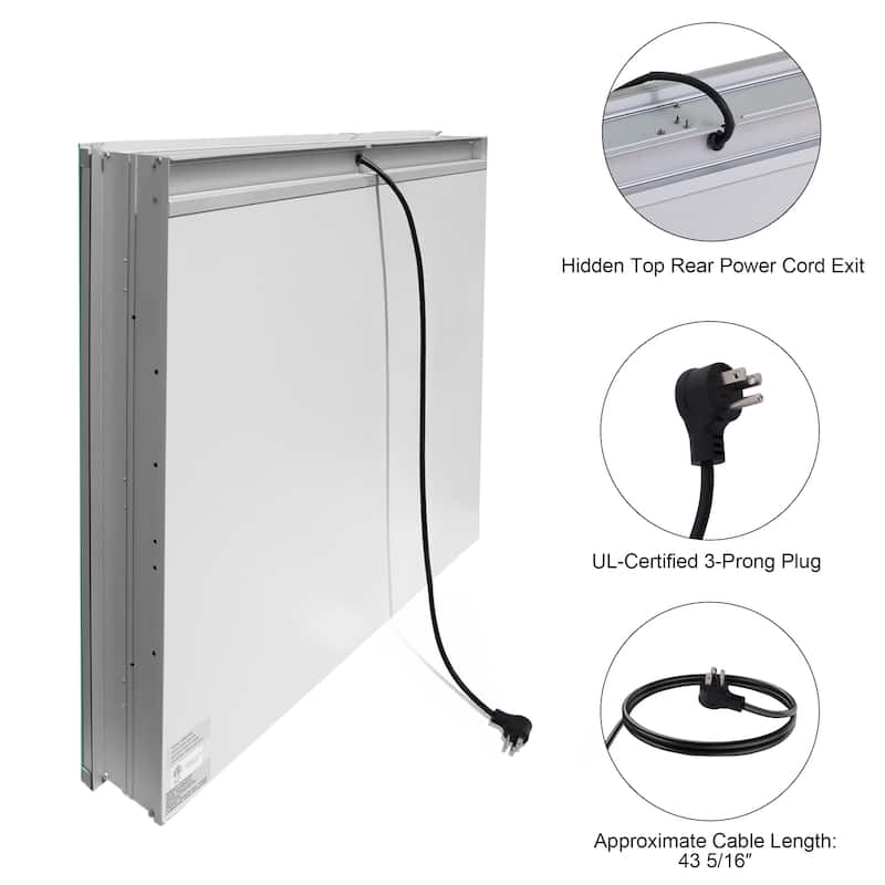 Recessed or Surface 30" H LED Mirror Cabinet with Adjustable Glass Shelves,Defogger, Dimmer And Outlets & USB Ports