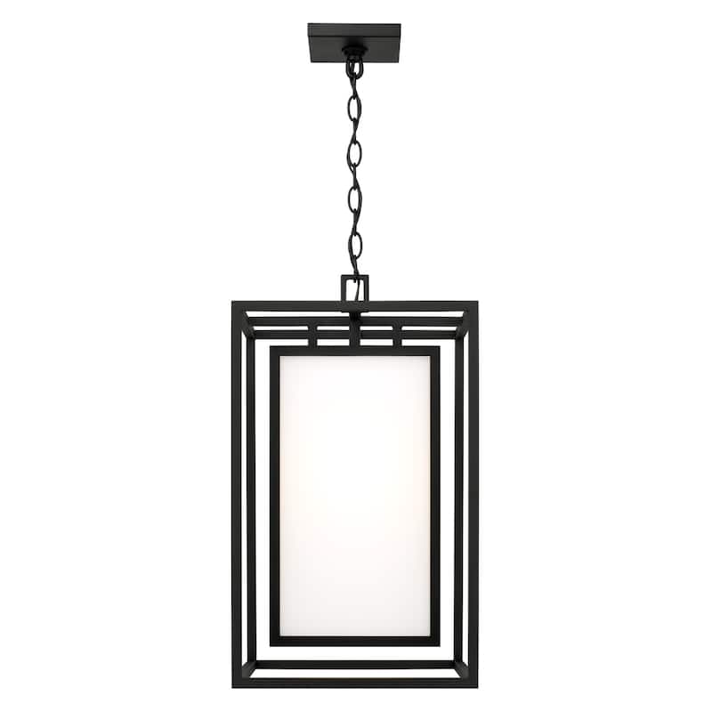 12.50"W x 22"H 1-Light Outdoor Modern Square Rectangle Hanging Lantern in Black with Soft White Glass - 12.5"W x 22"H
