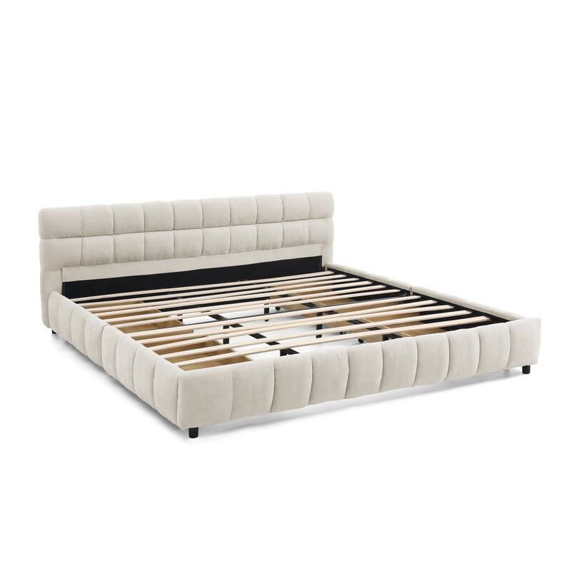 Roomfitters California King Upholstered Platform Bed with Storage, Chenille Fabric Frame with Headboard