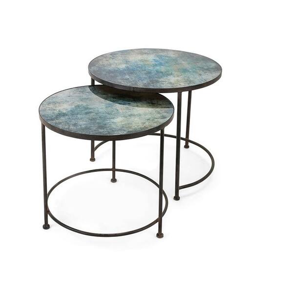 Shop Set Of 2 Teal Blue Paxton Metal And Printed Glass Decorative