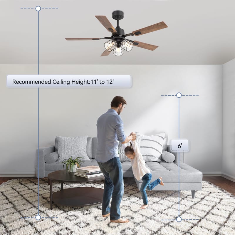 52" Industrial Reversible 5-Blade Glass Shade Ceiling Fan with Light and Remote