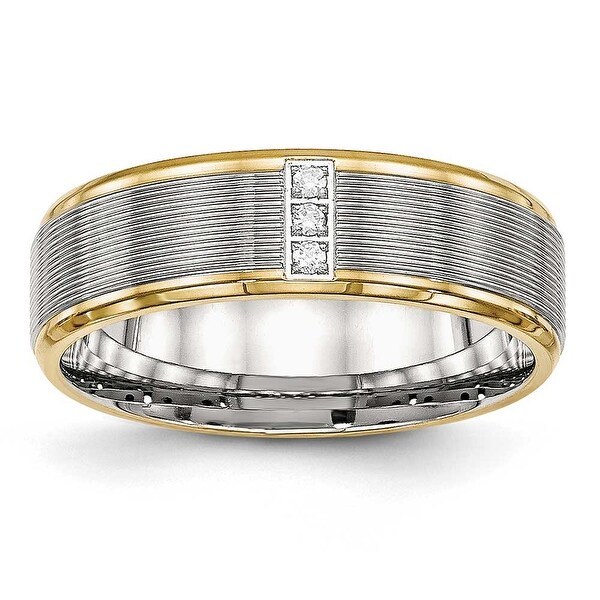 Stainless Steel Polished Yellow IP CZ Grooved Comfort Back Ring (6 mm) - Sizes 6 - 13