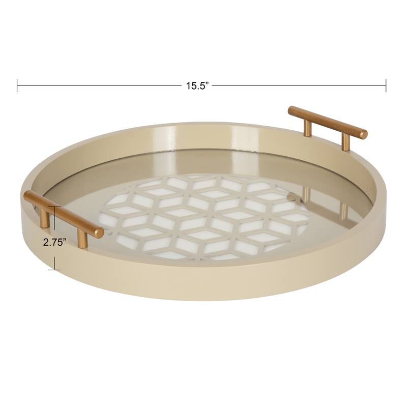 Kate and Laurel Caspen Round Pattern Decorative Metal Handles Tray