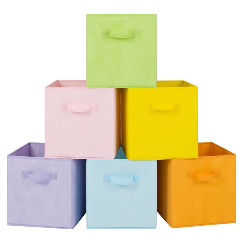 6 Pack Fabric Storage Cube Bins, Collapsible Cube Organizers with Handles - 11 Inch - Multi