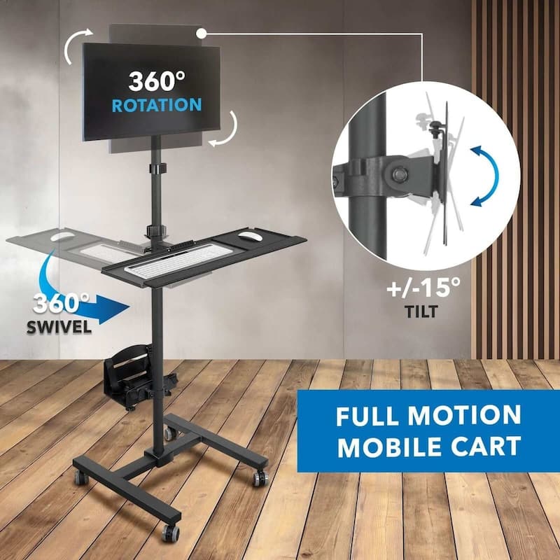 Mount-It! Rolling Computer Cart, Mobile Workstation with Tray Monitor Mount and CPU Holder, and Height Adjustable