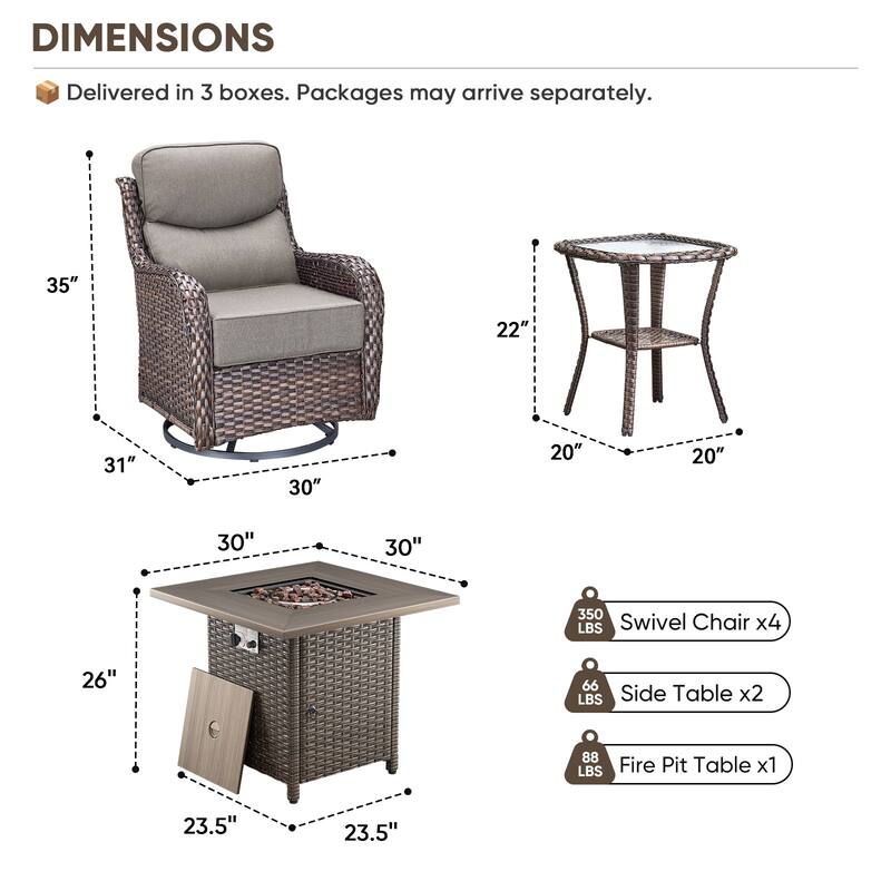 Pocassy 5/7PCS Patio Swivel Chairs 30 Inch Fire Pit Table