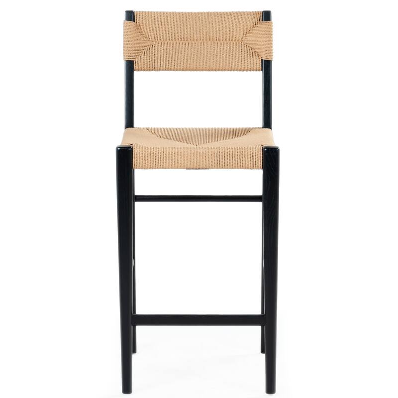 SAFAVIEH Couture Cody Rattan Counter Stool - 17"W x 20"D x 39"H - Black/Natural