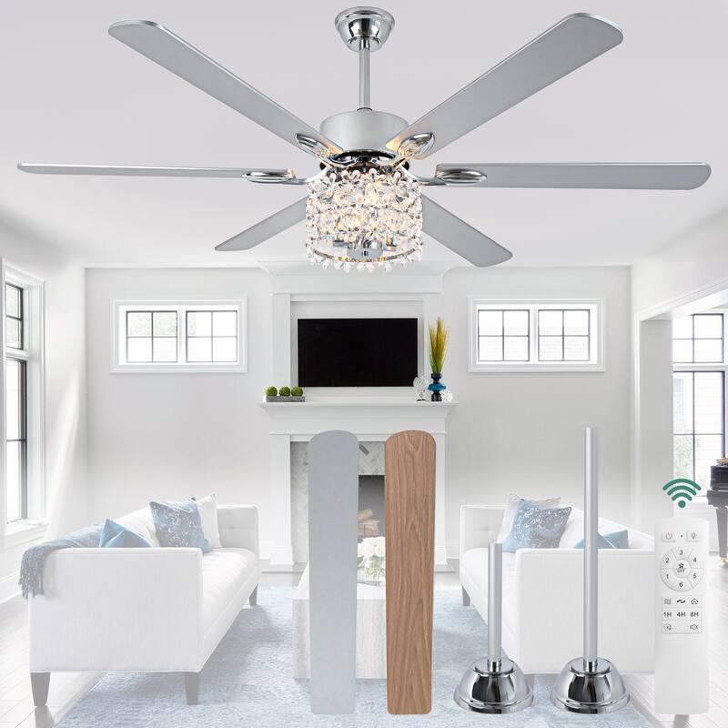Cusp Barn 65 Inch Modern Crystal Daisy Chandelier Ceiling Fan with Lights and Remote, Slient DC Motor Fandelier Ceiling Fan