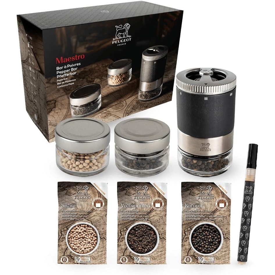 Peugeot Maestro Pepper Mill with 3 Pepper Varieties Gift Set