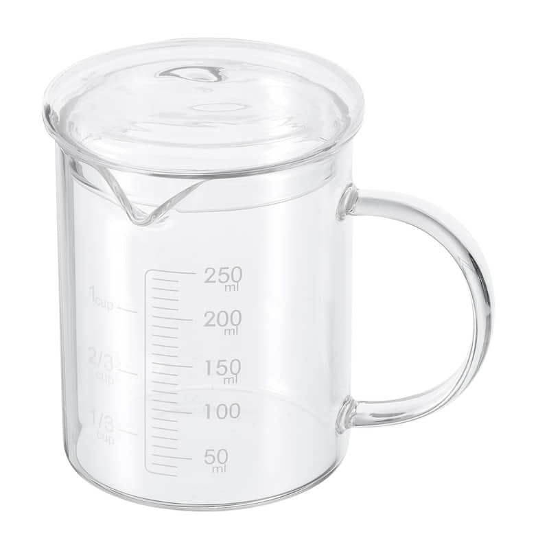 250ml Glass Measuring Cup, 3.3 Borosilicate Glass White Printed with Glass Lid