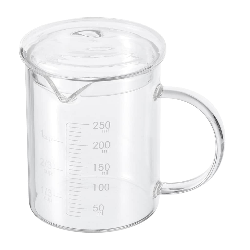 250ml Glass Measuring Cup, 3.3 Borosilicate Glass White Printed with Glass Lid