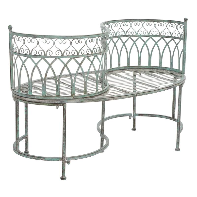 SAFAVIEH Outdoor Citlalli Victorian Scroll Iron Kissing Bench - 44Wx24Dx31H