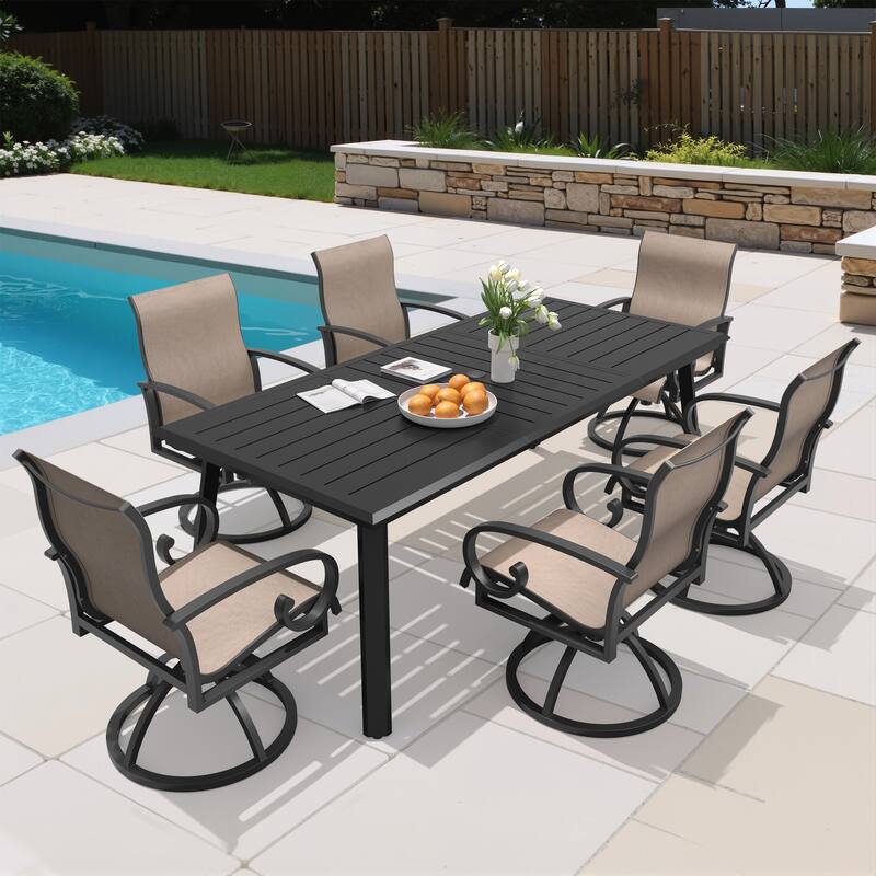 7PC Outdoor Patio Aluminum Dining Set Table with Sunbrella Swivel Dining Chairs Umbrella Hole
