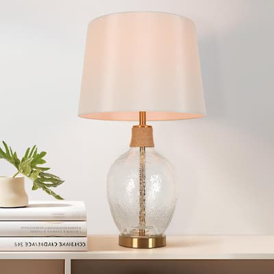 Modern 25-inch Coastal Jar Table Lamp with Textured Glass Base - L14" x H25"