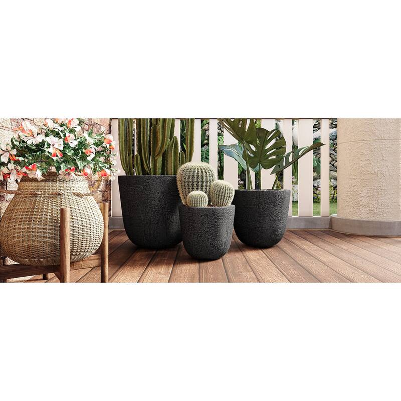 Roomfitters Lightweight MGO Planter Set of 3, Round Weather Resistant Outdoor Indoor Flower Pots for Garden Patio