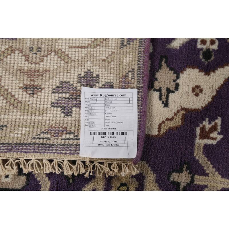 Purple Oushak Indian Area Rug Hand-Knotted Wool Carpet - 4'1"x 5'11"