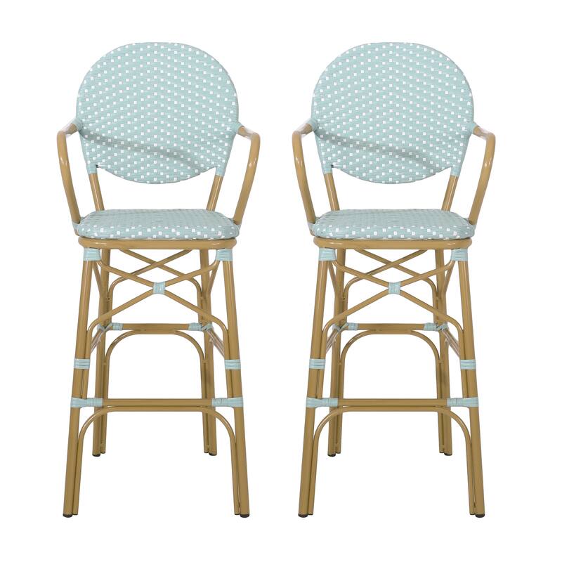 Outdoor Wicker and Aluminum Barstools, Set of 2