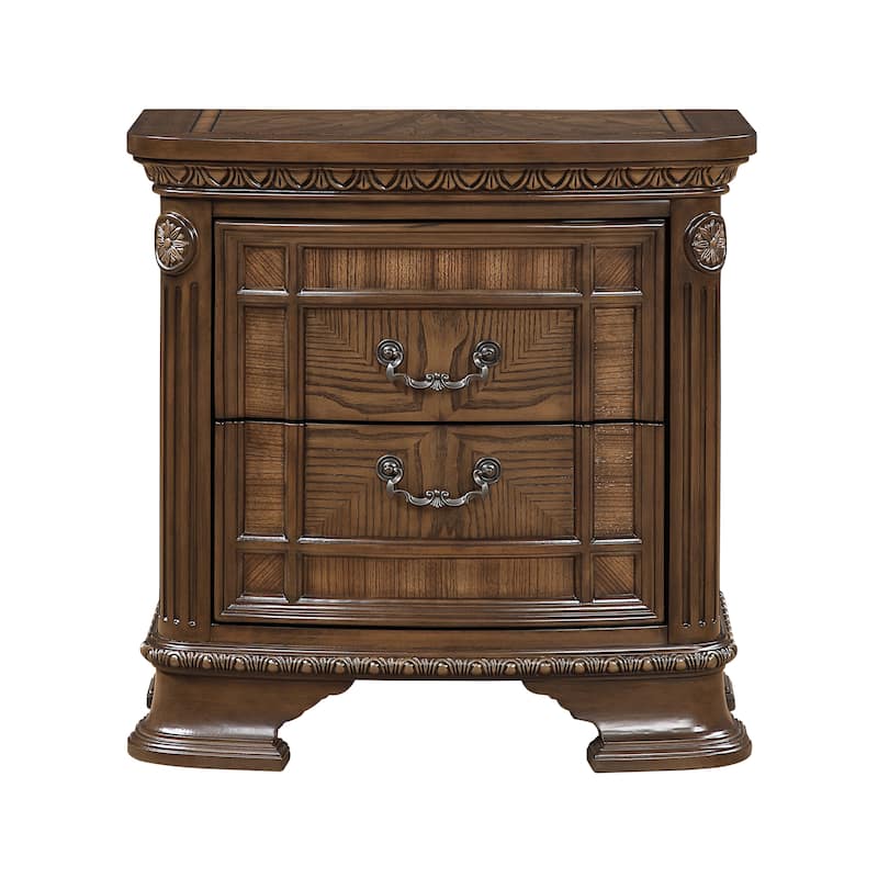 Dark Brown Traditional Bedroom Set 3pc Bed and Two Nightstands