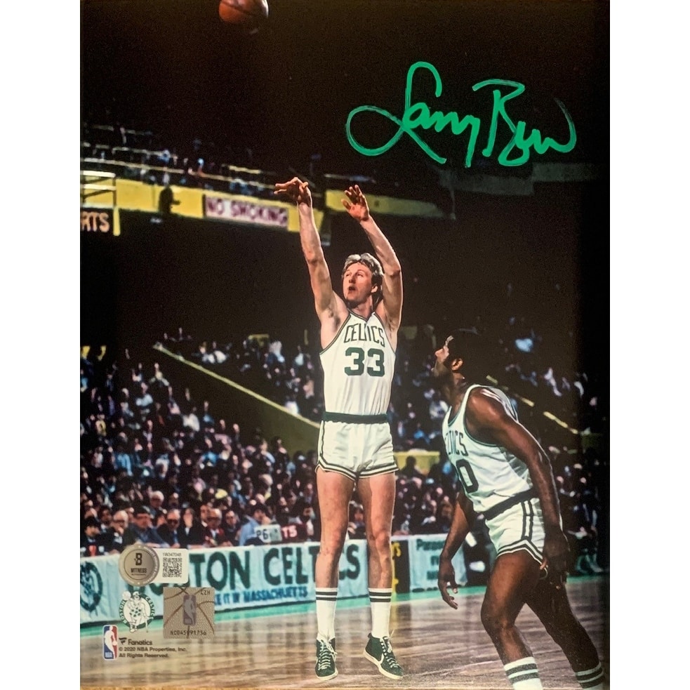 Larry Bird Autographed Boston Celtics Shooting Basketball Signed 8x10 Photo Beckett COA - 8'6" x 11'6"