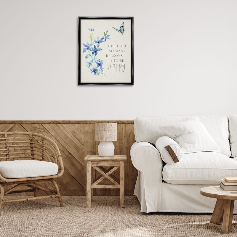 Stupell Reasons To Be Happy Floral Framed Floater Canvas Wall Art Design By Janet Tava