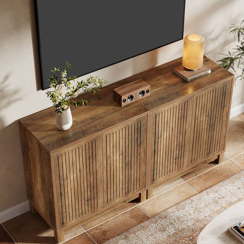 Fluted Sideboard Buffet Cabinet, Farmhouse Wood Storage Cabinet