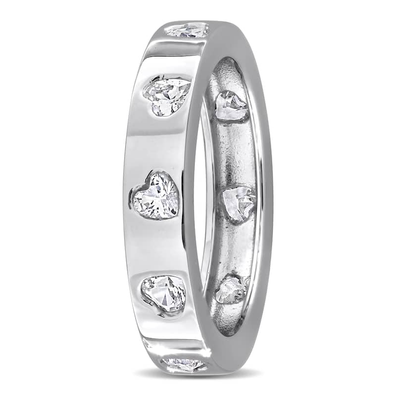 Miadora 1 1/2ct TGW Created White Sapphire Heart Eternity Ring in Sterling Silver