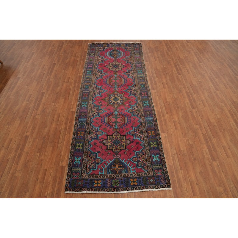 Hand Knotted Oriental 100% Wool Carpet Traditional Geometric Pink Tabriz Area Rug - 12' 4'' X 4' 6''