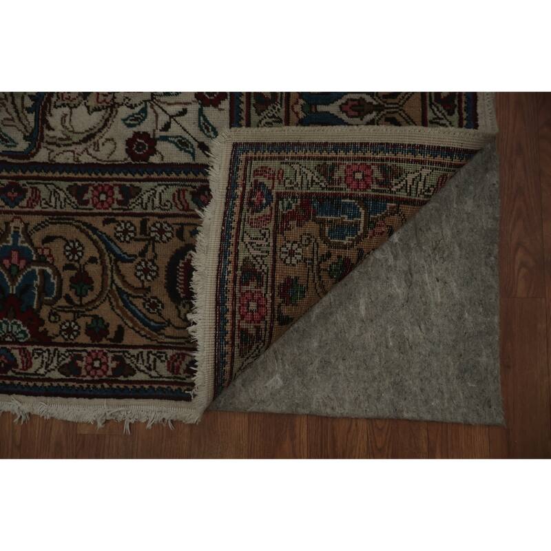 Hand Knotted Oriental 100% Wool Carpet Traditional Floral Beige & Ivories Tabriz Area Rug - 11' 2'' X 8' 4''