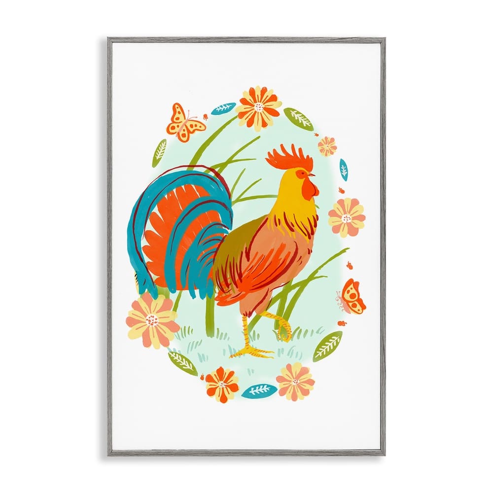 Stupell Rooster with Butterflies Border Framed Giclee Art Design By Hannah Moren