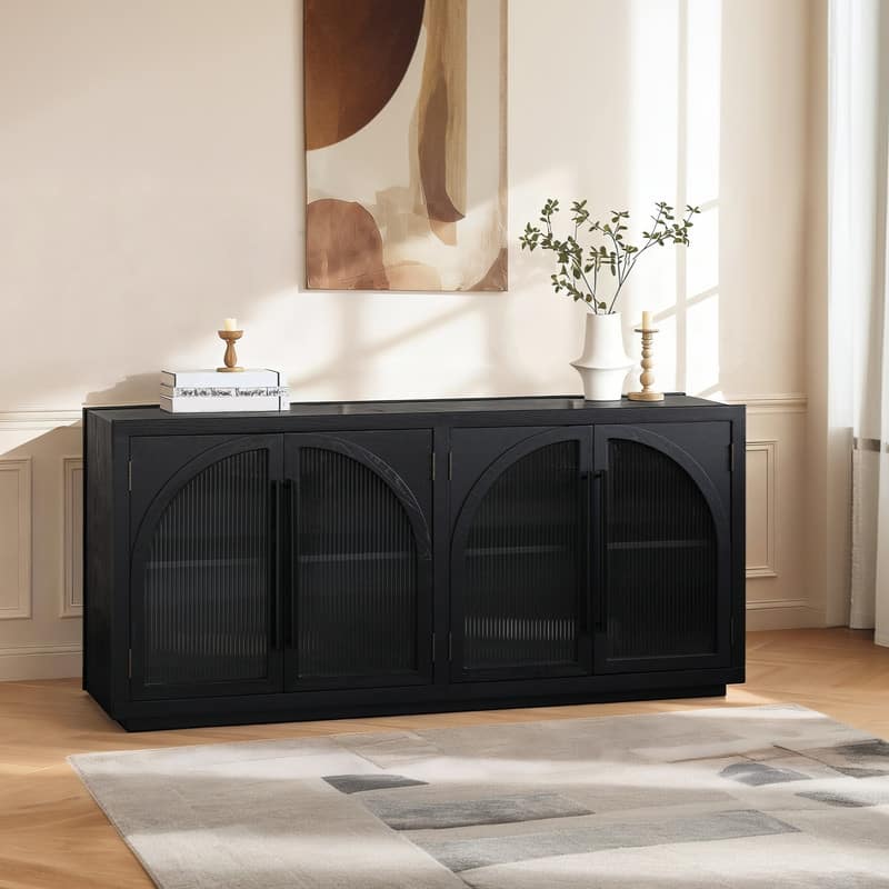 Spruce & Spring Modern American Black Oak Sideboard, Stylish Storage Buffet Cabinet for Dining & Living Room