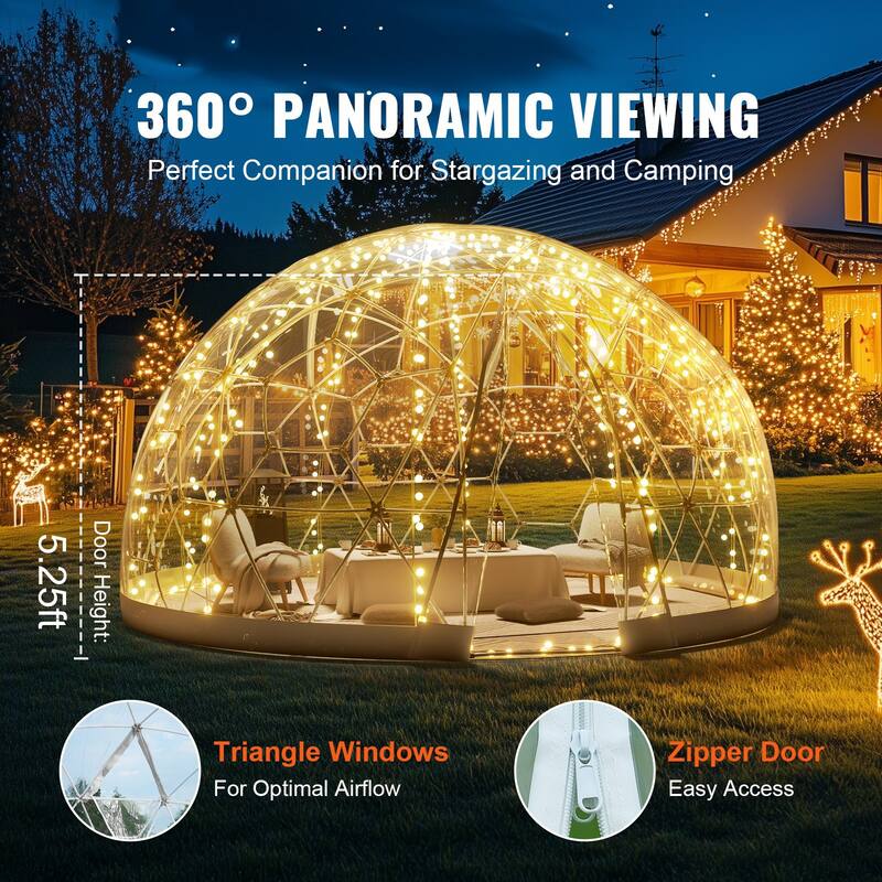 12FT Dome Bubble Tent Outdoor House Camping Shelter w/ Transparent Window - Multi