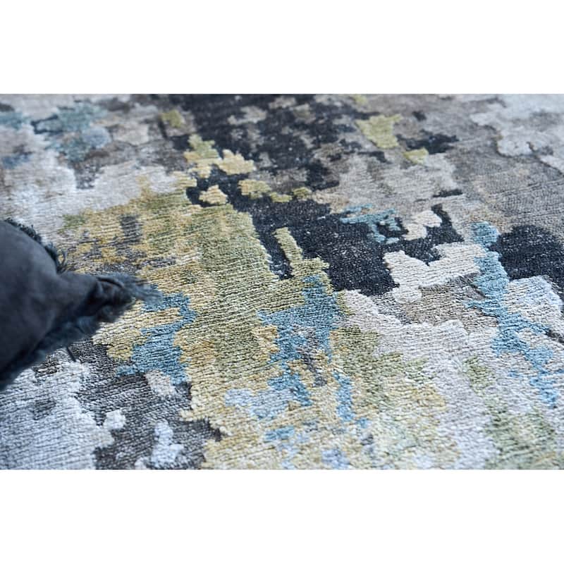 EXQUISITE RUGS Floor Art Hand-knotted Bamboo Silk Silver/Grey/Coffee Area Rug.