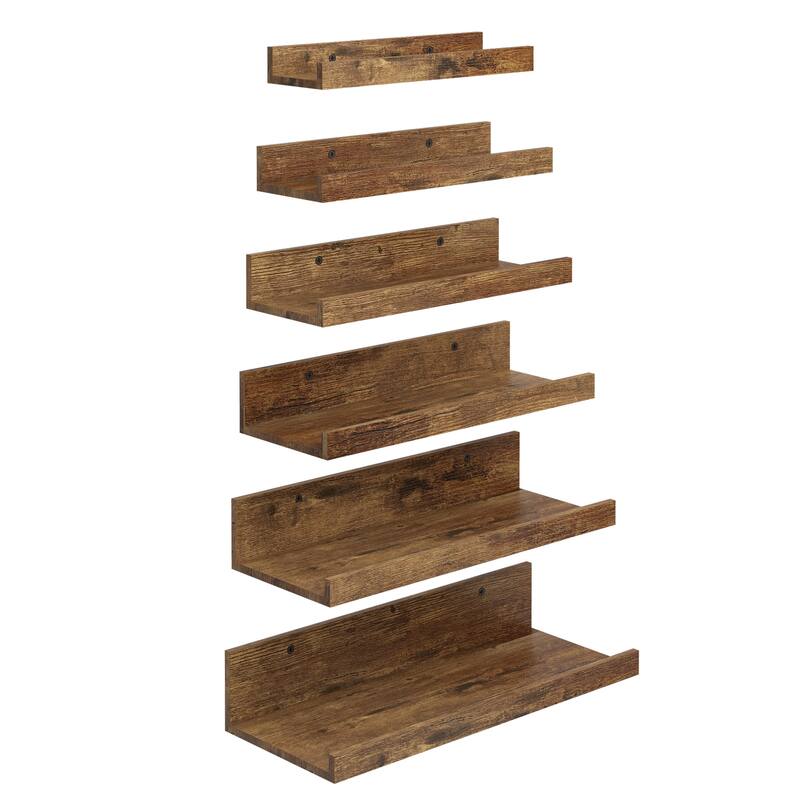 Homy Casa U-Shaped Wall-Mounted Floating Shelf Set of 6, Black Brown