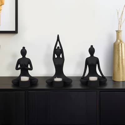 Sagebrook Home Yoga Pose Set Of 3 9" Resin Candle Holder - 5" x 4" x 9"
