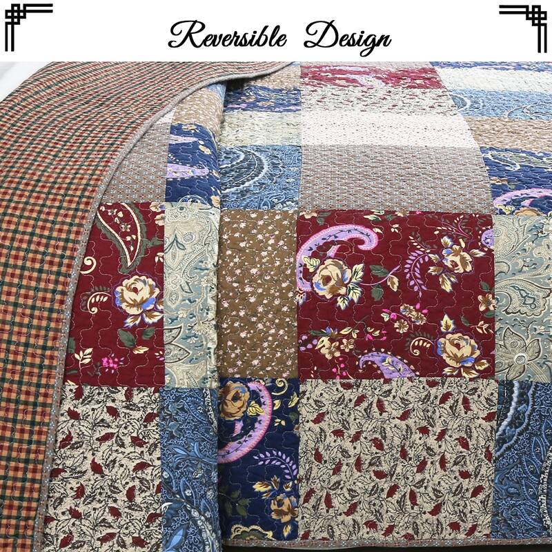 Cozy Line Hyler Patchwork Cotton 3 Piece Reversible Quilt Bedding Set